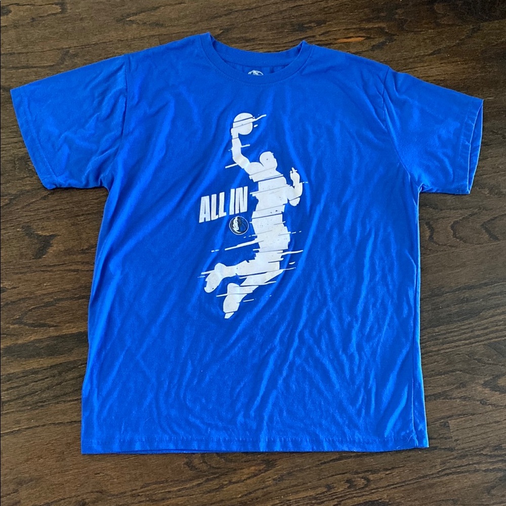 Dallas Mavericks Blue‎ and white Mens XL All In NBA Basketball Sports T-shirt